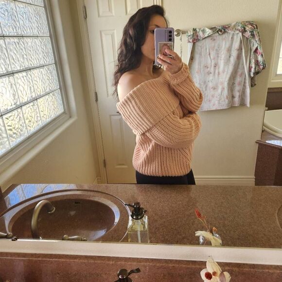 Forever 21 women's medium pink blush oversized knit cowl neck sweater chunky - Picture 2 of 8